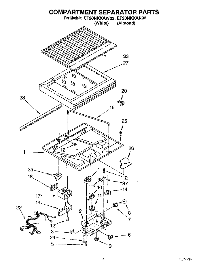 COMPARTMENT SEPARATOR Diagram and Parts List for ET20NKXAN02  Whirlpool Refrigerator