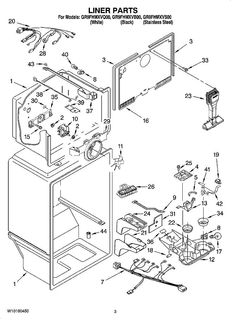 LINER PARTS Diagram and Parts List for GR9FHMXVS00  Whirlpool Refrigerator