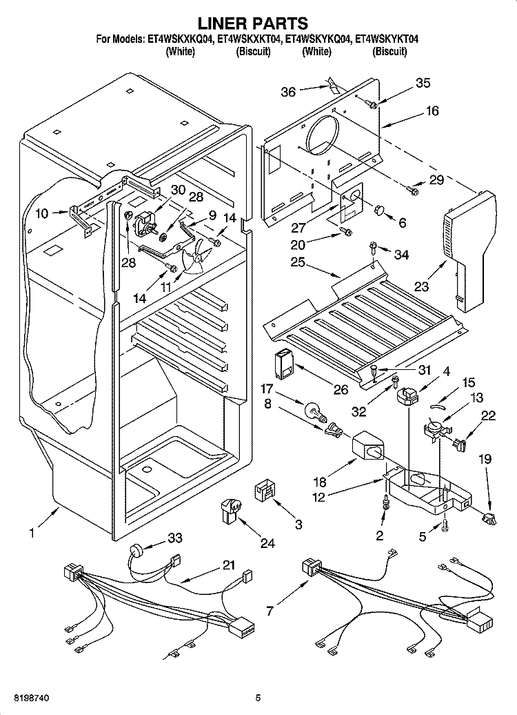 LINER PARTS Diagram and Parts List for ET4WSKYKQ04  Whirlpool Refrigerator