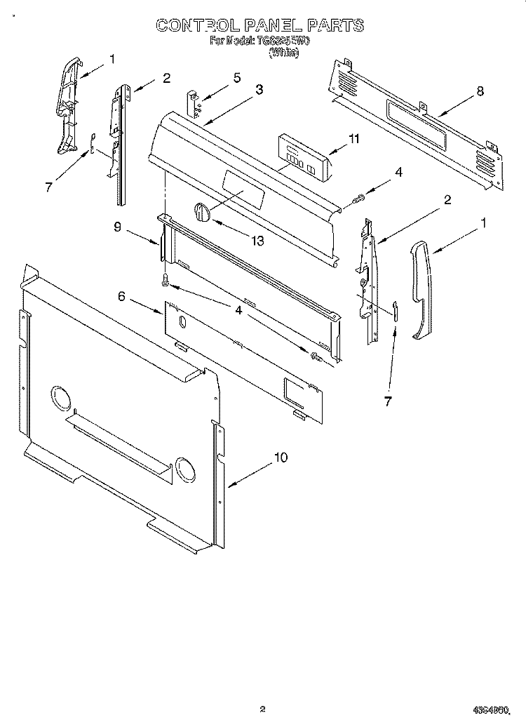 CONTROL PANEL Diagram and Parts List for TGS325EW0  Estate Range