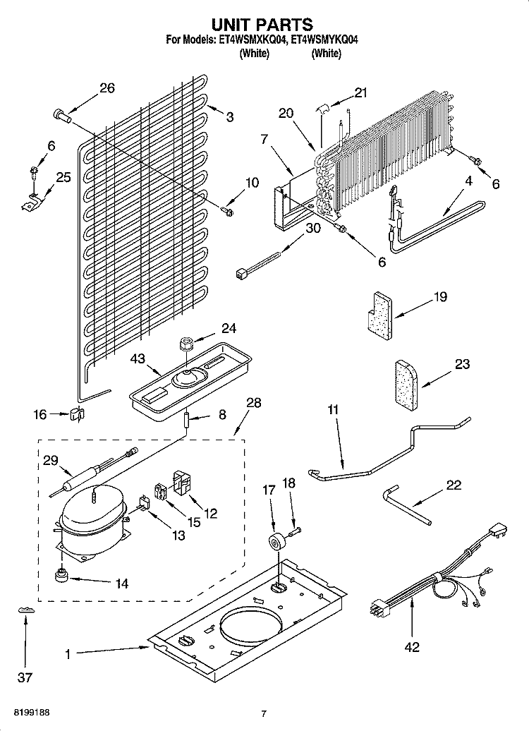 UNIT PARTS Diagram and Parts List for ET4WSMYKQ04  Whirlpool Refrigerator