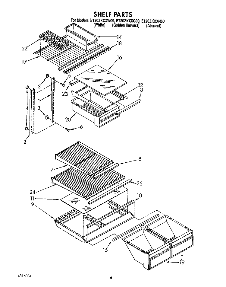 SHELF Diagram and Parts List for ET20ZKXXW00  Whirlpool Refrigerator