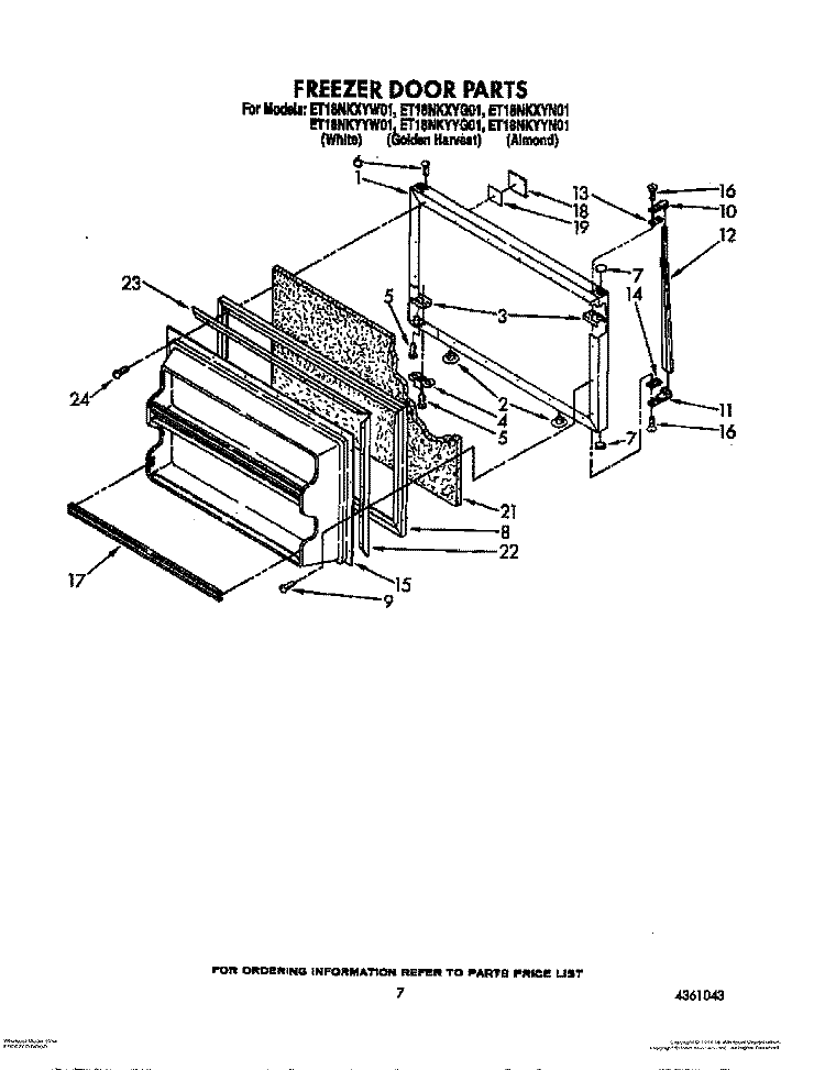 FREEZER DOOR Diagram and Parts List for ET18NKYYN01  Whirlpool Refrigerator