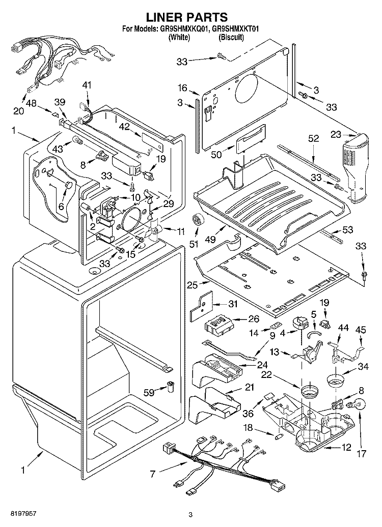LINER Diagram and Parts List for GR9SHMXKT01  Whirlpool Refrigerator