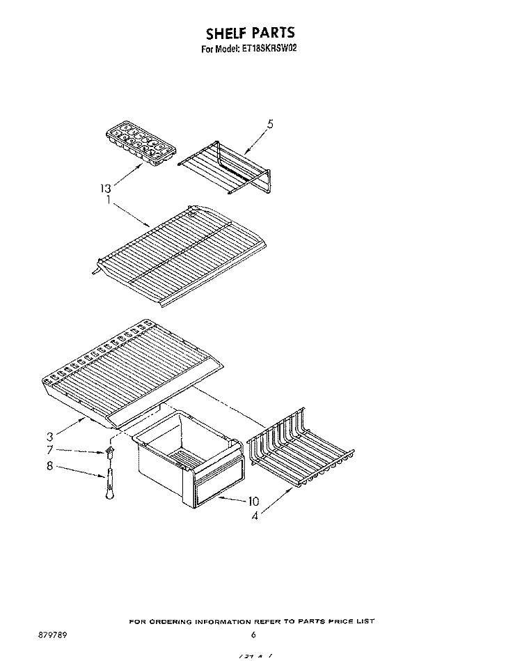 SHELF Diagram and Parts List for ET18SKRSW02  Whirlpool Refrigerator