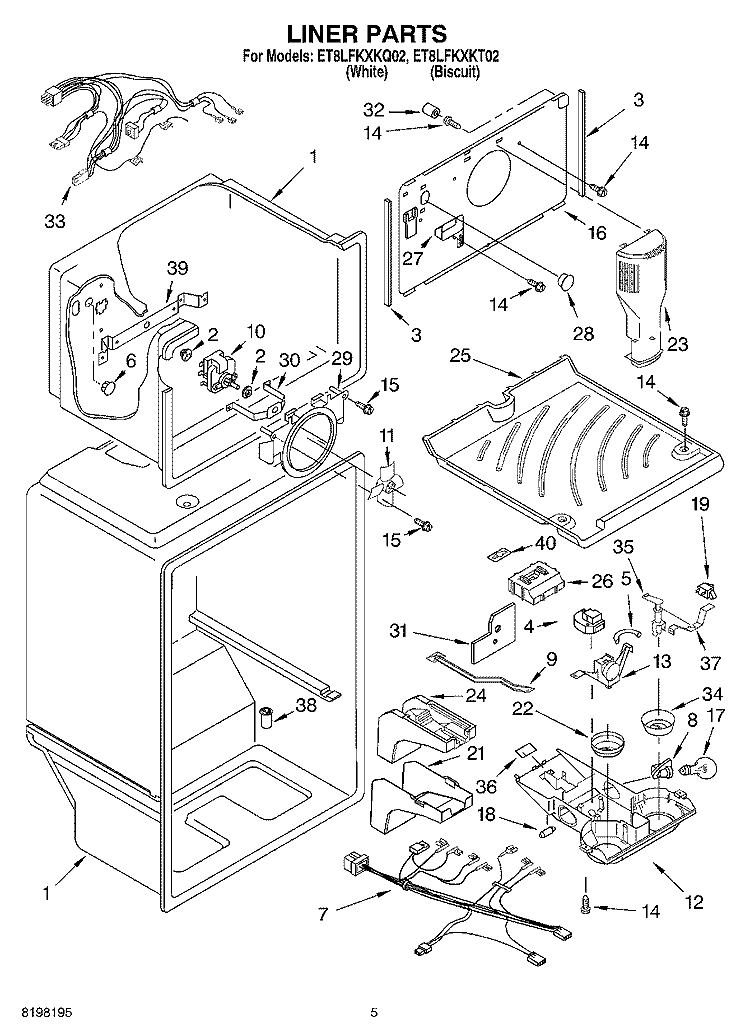 LINER Diagram and Parts List for ET8LFKXKQ02  Whirlpool Refrigerator