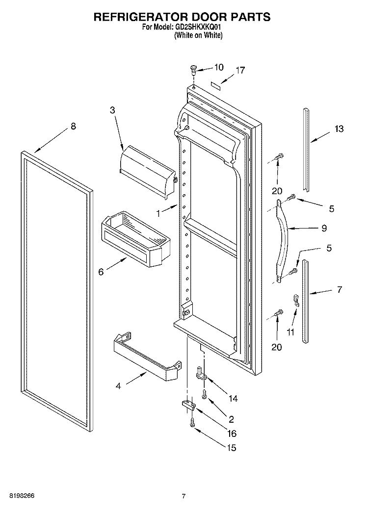 REFRIGERATOR DOOR Diagram and Parts List for GD2SHKXKQ01  Whirlpool Refrigerator