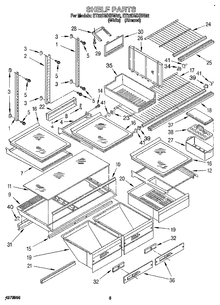 SHELF, LIT/OPTIONAL Diagram and Parts List for ET22DMXBW02  Whirlpool Refrigerator