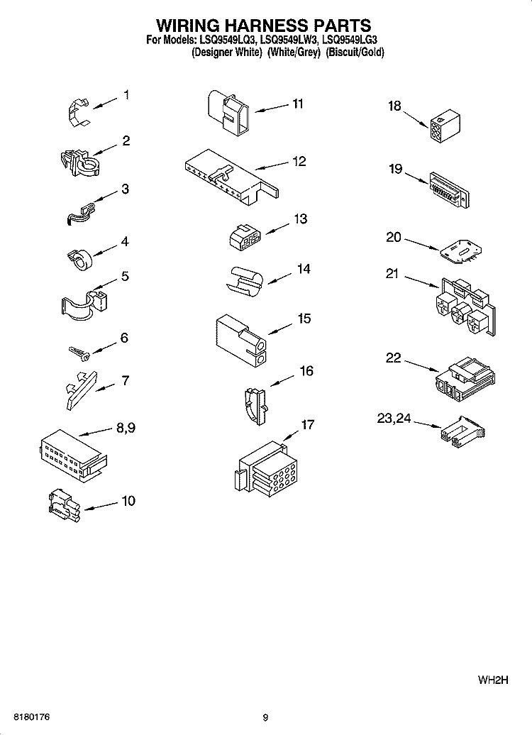 WIRING HARNESS PARTS Diagram and Parts List for  Whirlpool Washer