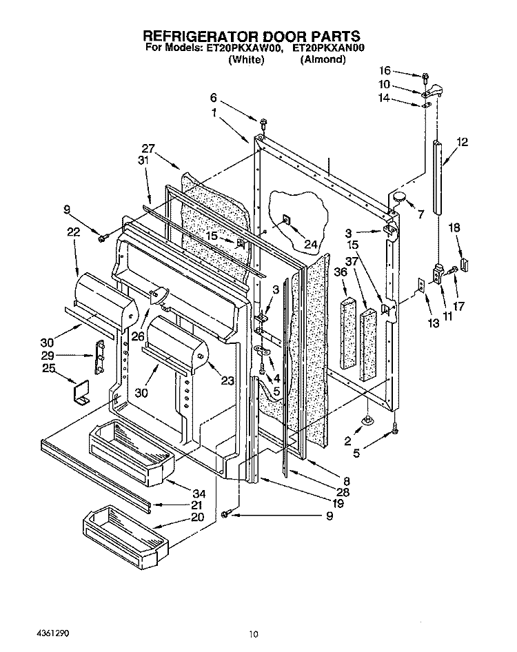 REFRIGERATOR DOOR, LIT/OPTIONAL Diagram and Parts List for ET20PKXAN00  Whirlpool Refrigerator