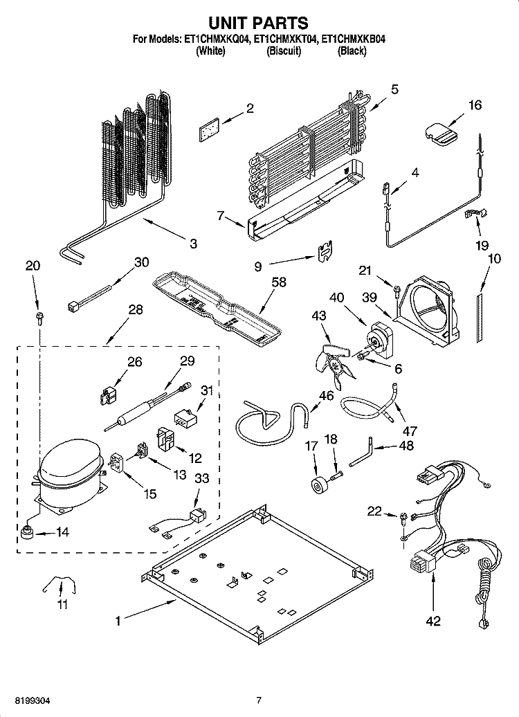 UNIT PARTS Diagram and Parts List for ET1CHMXKB04  Whirlpool Refrigerator