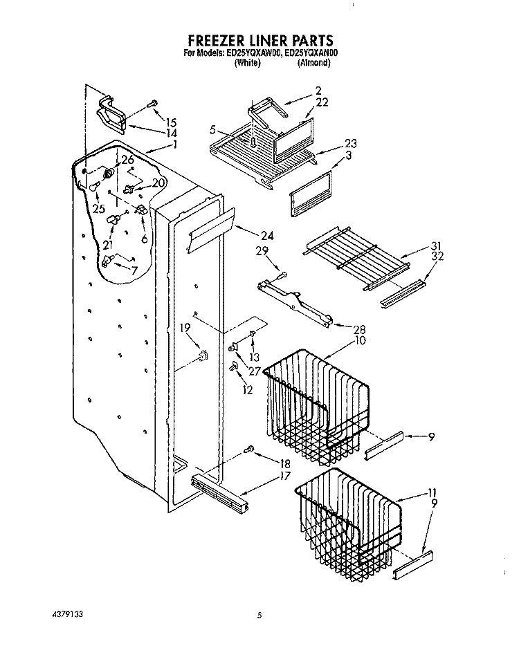 FREEZER LINER Diagram and Parts List for ED25YQXAW00  Whirlpool Refrigerator