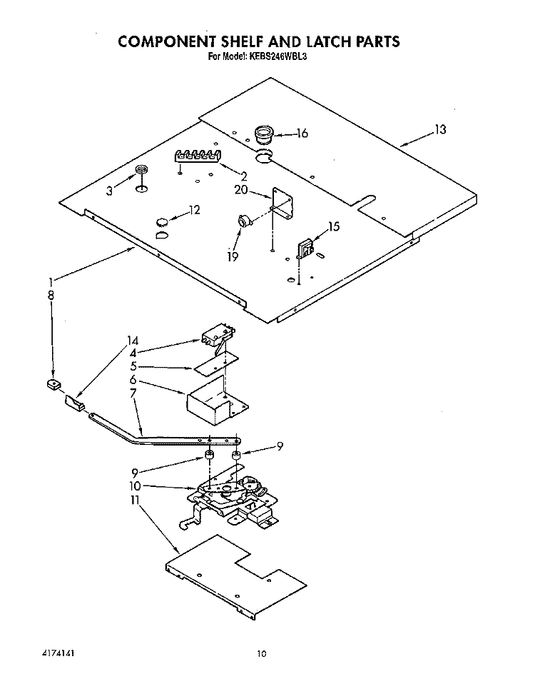 COMPONENT SHELF AND LATCH Diagram and Parts List for KEBS246WBL3  KitchenAid Wall Oven