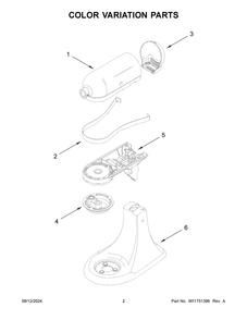 02 - Color Variation Parts Diagram and Parts List for KSM156MPTFL5  Whirlpool Mixer
