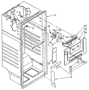 Liner Diagram and Parts List for ET18JKXSN04  Whirlpool Refrigerator