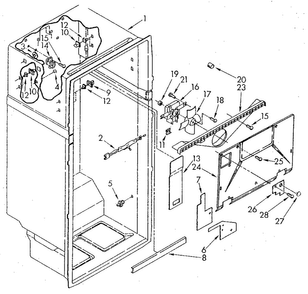 Liner Diagram and Parts List for ET20GKXSG01  Whirlpool Refrigerator