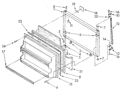 Freezer Door Diagram and Parts List for ET18GKXSG0B  Whirlpool Refrigerator