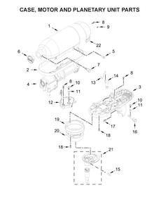 Case, Motor And Planetary Unit Parts Diagram and Parts List for  KitchenAid Mixer