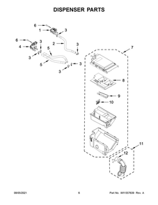 Dispenser Parts Diagram and Parts List for  Whirlpool Washer Dryer Combo