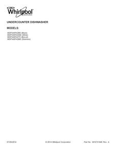 Cover Sheet Diagram and Parts List for  Whirlpool Dishwasher