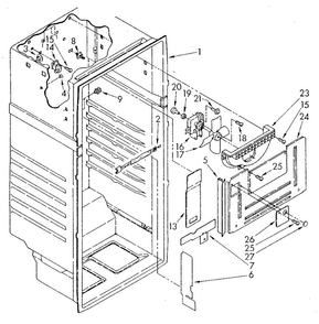 Liner Diagram and Parts List for ET18JKYSM03  Whirlpool Refrigerator