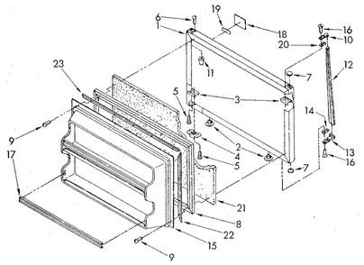 Freezer Door Diagram and Parts List for ET18GKXSG07  Whirlpool Refrigerator