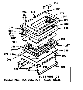 Glass Door Parts Diagram and Parts List for 1553567041  Kenmore Range