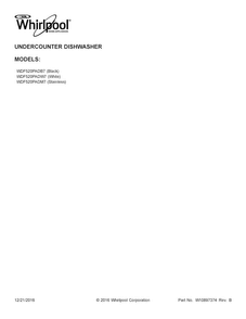 Cover Sheet Diagram and Parts List for  Whirlpool Dishwasher