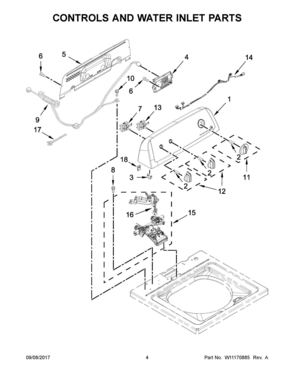 03 - CONTROLS AND WATER INLET PARTS Diagram and Parts List for  Whirlpool Washer