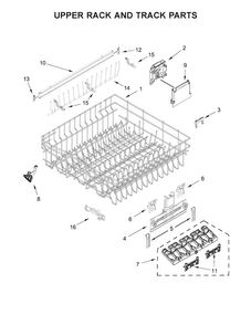 Upper Rack And Track Parts Diagram and Parts List for  Whirlpool Dishwasher