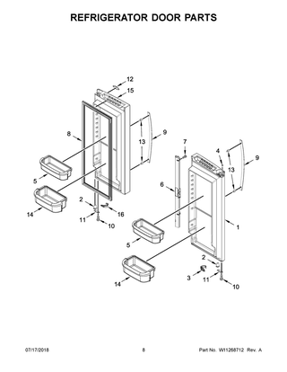 Refrigerator Door Parts Diagram and Parts List for  Whirlpool Refrigerator