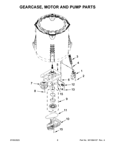 Gearcase, Motor And Pump Parts Diagram and Parts List for  Whirlpool Washer