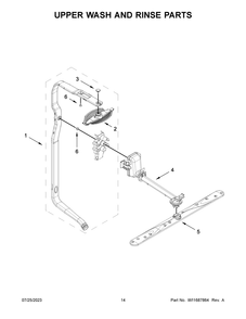 Upper Wash And Rinse Parts Diagram and Parts List for  Whirlpool Dishwasher