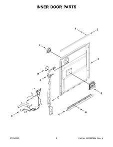 Inner Door Parts Diagram and Parts List for  Whirlpool Dishwasher