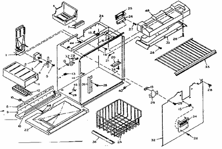 Freezer Section Parts Diagram and Parts List for 106W14FIML1  Kenmore Refrigerator