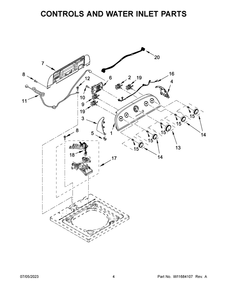Controls And Water Inlet Parts Diagram and Parts List for  Whirlpool Washer
