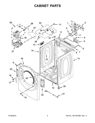 Cabinet Parts Diagram and Parts List for  Whirlpool Dryer