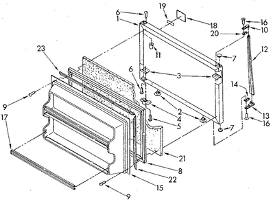 Freezer Door Diagram and Parts List for ET18GKXSN05  Whirlpool Refrigerator