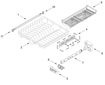 Third Level Rack And Track Parts Diagram and Parts List for  Whirlpool Dishwasher