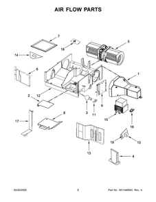 Air Flow Parts Diagram and Parts List for  Whirlpool Microwave