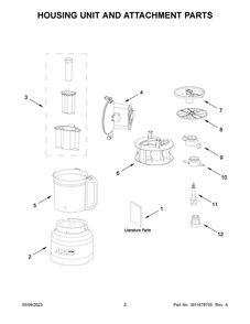 Housing Unit And Attachment Parts Diagram and Parts List for  KitchenAid Food Processor