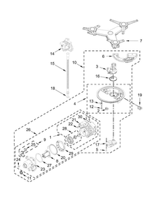 Pump, Washarm And Motor Parts Diagram and Parts List for  KitchenAid Dishwasher