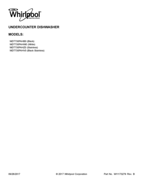 01 - COVER SHEET Diagram and Parts List for  Whirlpool Dishwasher