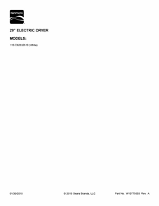 Cover Sheet Diagram and Parts List for  Kenmore Dryer