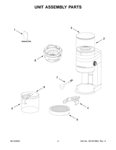 Unit Assembly Parts Diagram and Parts List for  KitchenAid Coffee Grinder