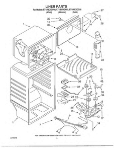 Liner Parts Diagram and Parts List for ET18NKDN00  Whirlpool Refrigerator