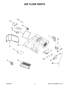Air Flow Parts Diagram and Parts List for  Whirlpool Microwave Oven Combo