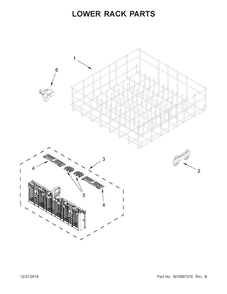 Lower Rack Parts Diagram and Parts List for  Whirlpool Dishwasher