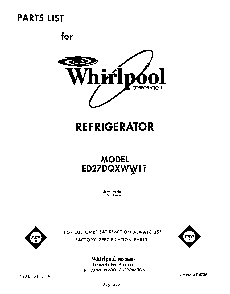 Front Cover Diagram and Parts List for ED27DQZWN11  Whirlpool Refrigerator