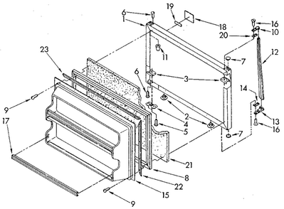 Freezer Door Diagram and Parts List for ET18GKXSF04  Whirlpool Refrigerator